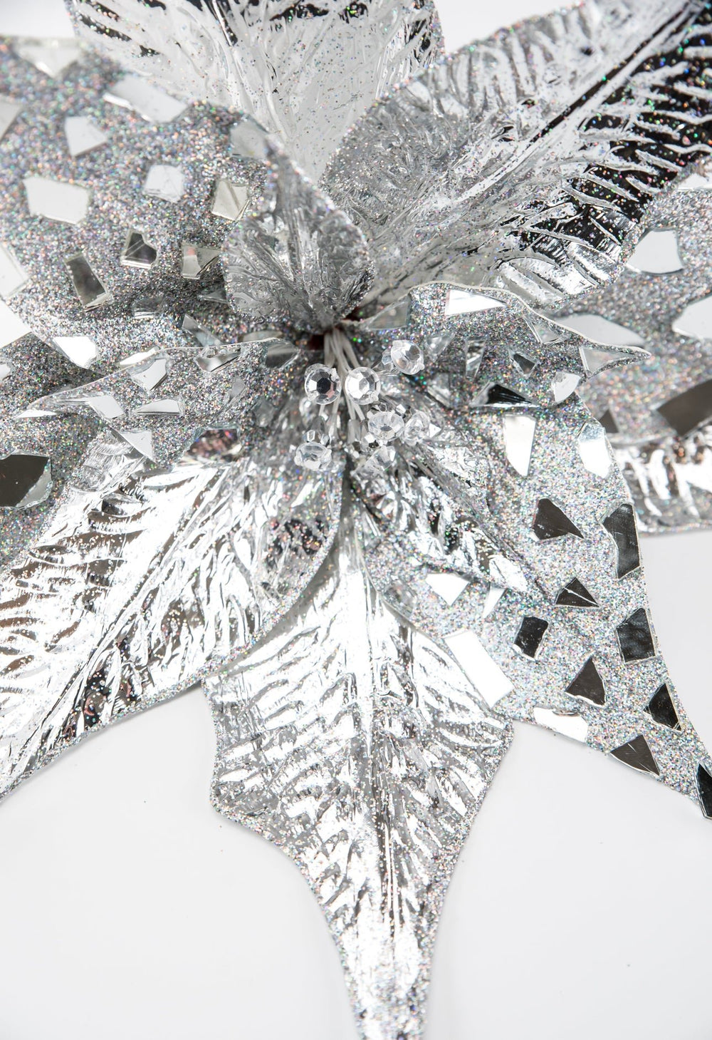 Silver metallic jewel statement poinsettia stem - Greenery MarketWinter and ChristmasMTX72888 SILV