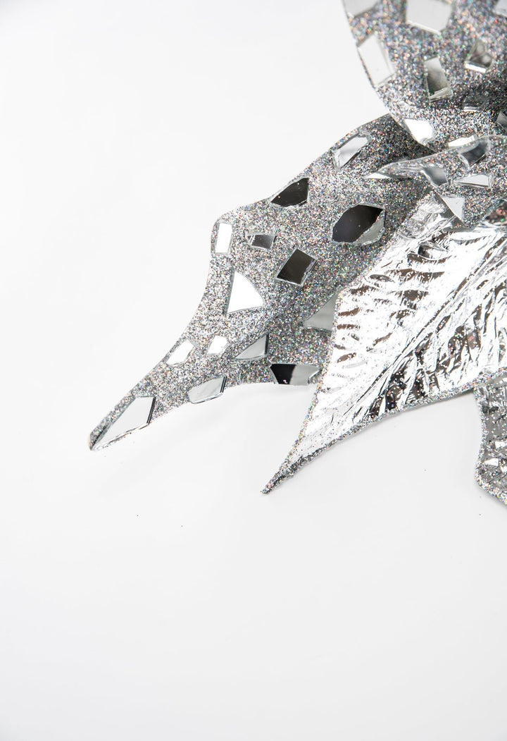 Silver metallic jewel statement poinsettia stem - Greenery MarketWinter and ChristmasMTX72888 SILV