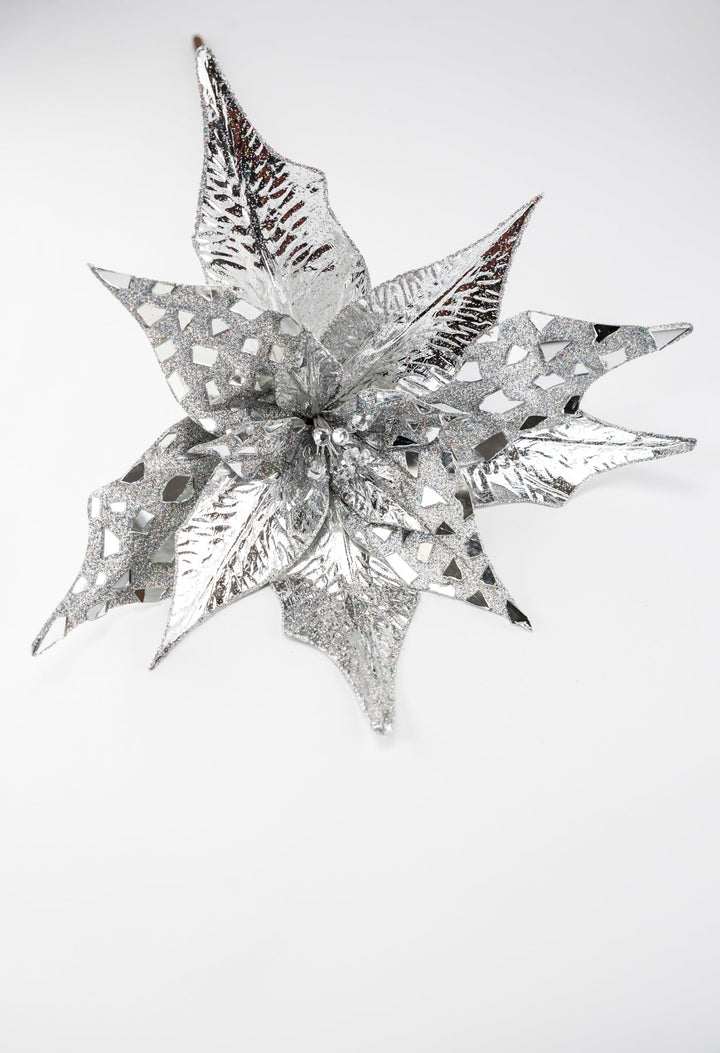 Silver metallic jewel statement poinsettia stem - Greenery MarketWinter and ChristmasMTX72888 SILV