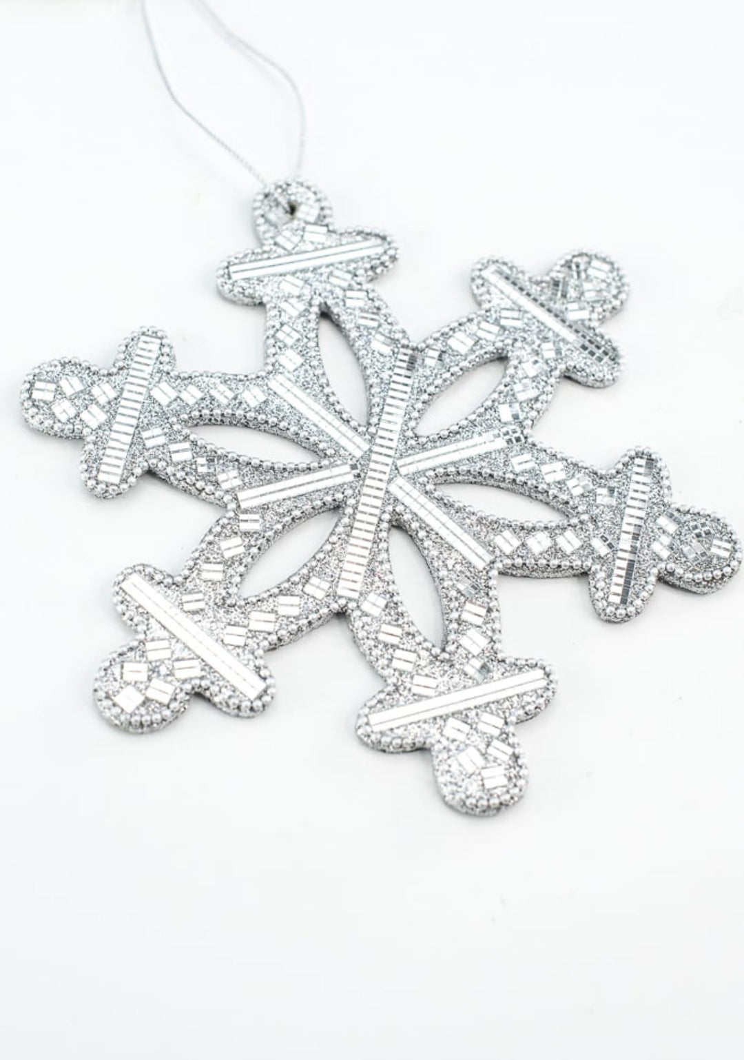 Snowflake mosaic ornament - mirrored silver - 7” - Greenery MarketMTX70920 shsi