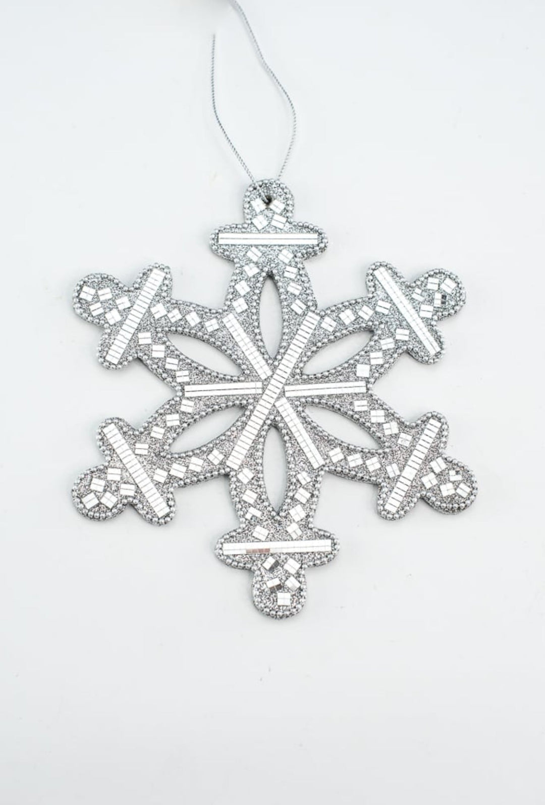 Snowflake mosaic ornament - mirrored silver - 7” - Greenery MarketMTX70920 shsi