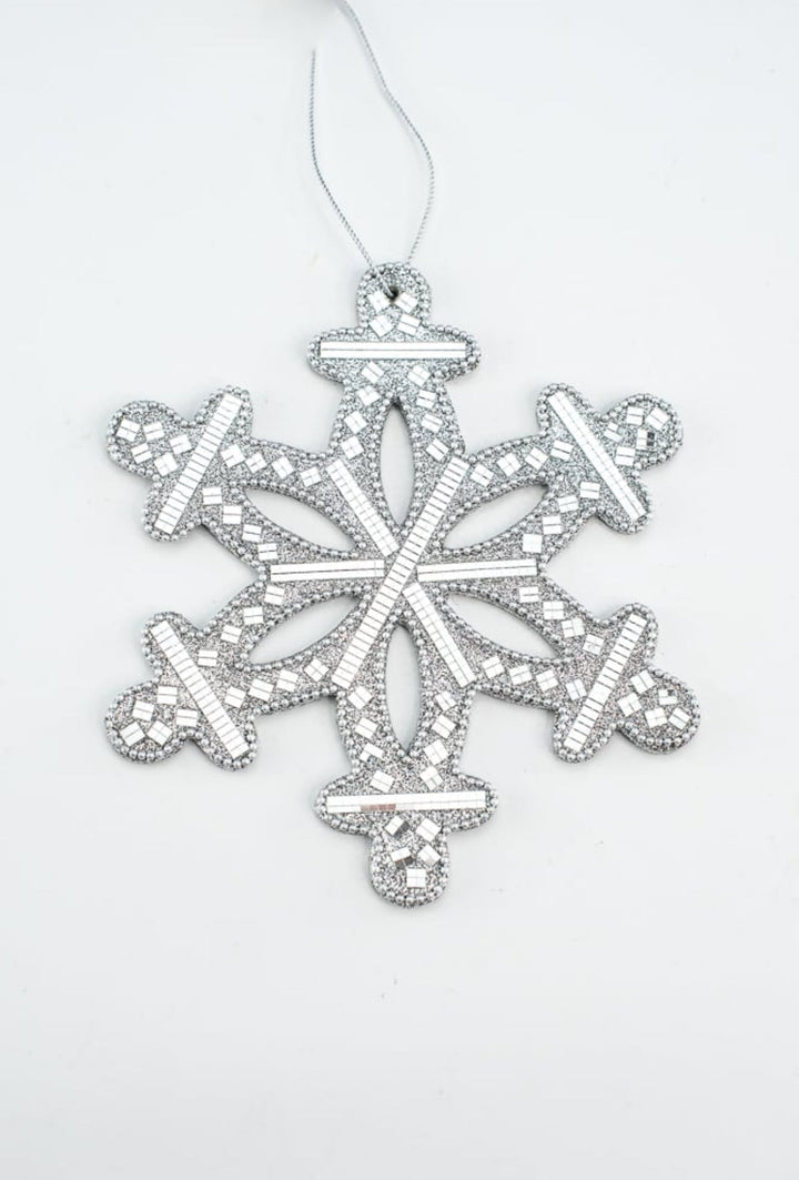 Snowflake mosaic ornament - mirrored silver - 7” - Greenery MarketMTX70920 shsi