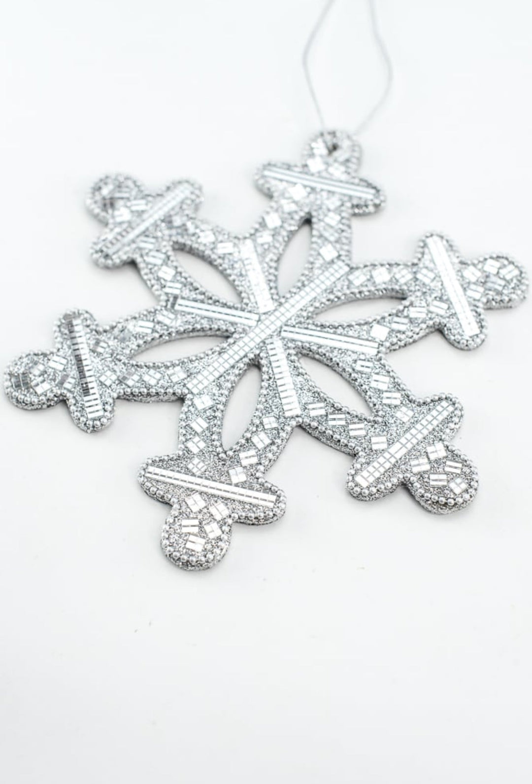 Snowflake mosaic ornament - mirrored silver - 7” - Greenery MarketMTX70920 shsi