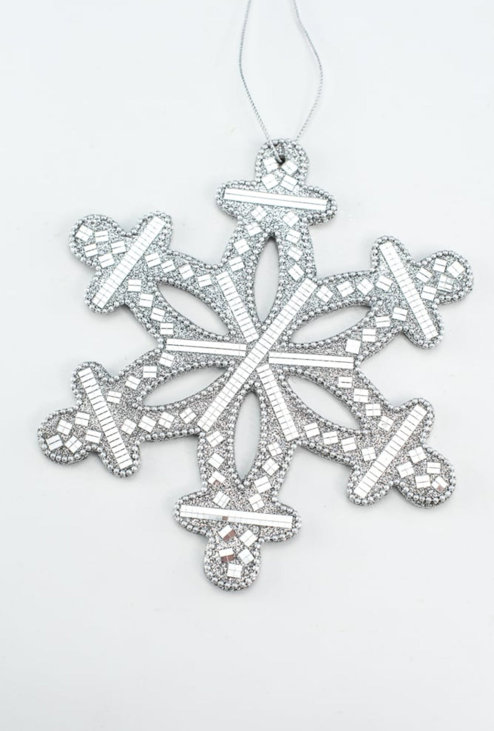 Snowflake mosaic ornament - mirrored silver - 7” - Greenery MarketMTX70920 shsi