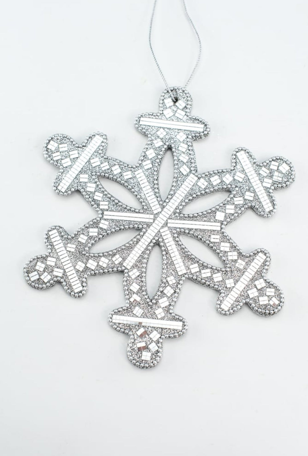 Snowflake mosaic ornament - mirrored silver - 7” - Greenery MarketMTX70920 shsi
