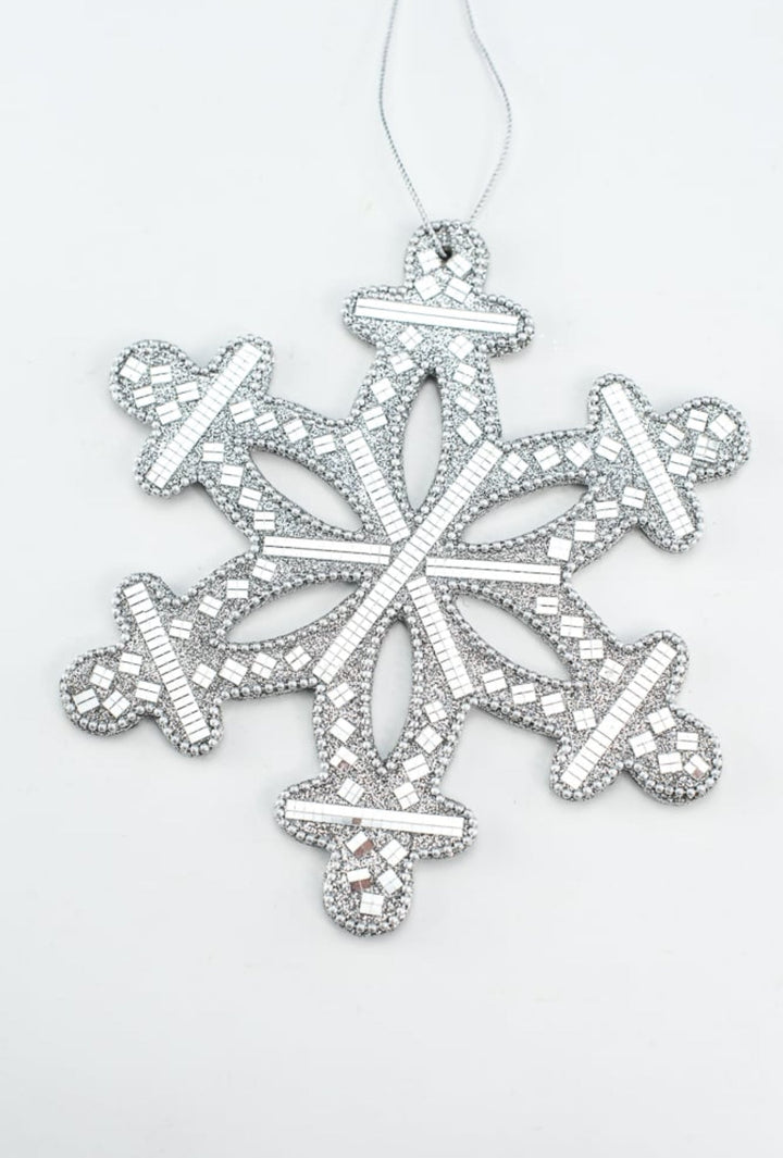 Snowflake mosaic ornament - mirrored silver - 7” - Greenery MarketMTX70920 shsi