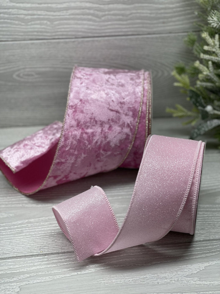 Soft pink glitter wired ribbon - 2.5” - Greenery Marketwired ribbonMTX65002 pink