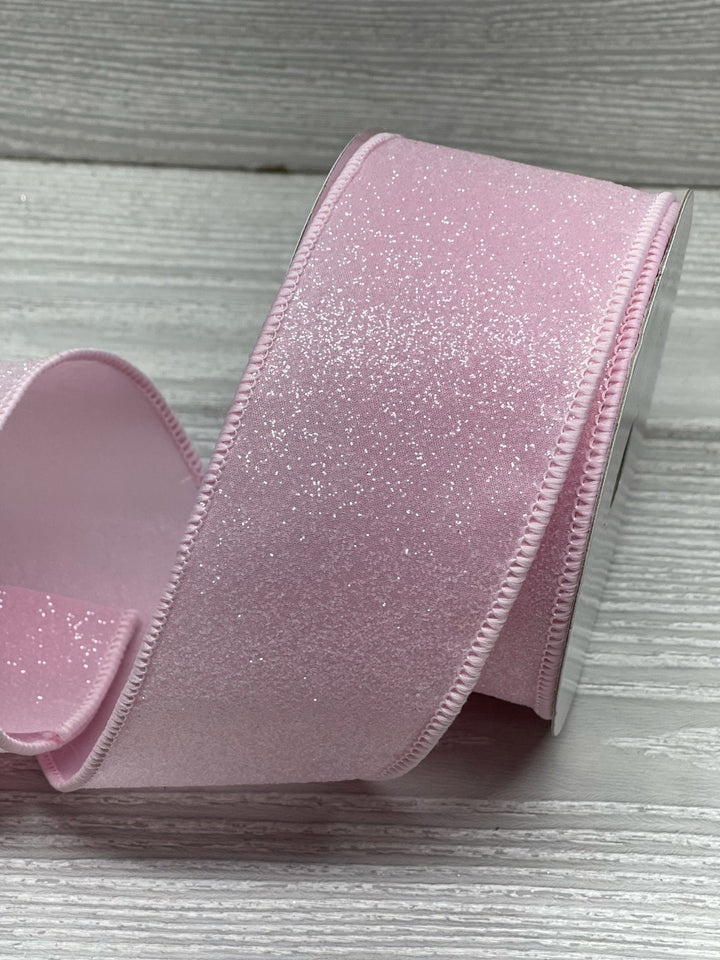Soft pink glitter wired ribbon - 2.5” - Greenery Marketwired ribbonMTX65002 pink