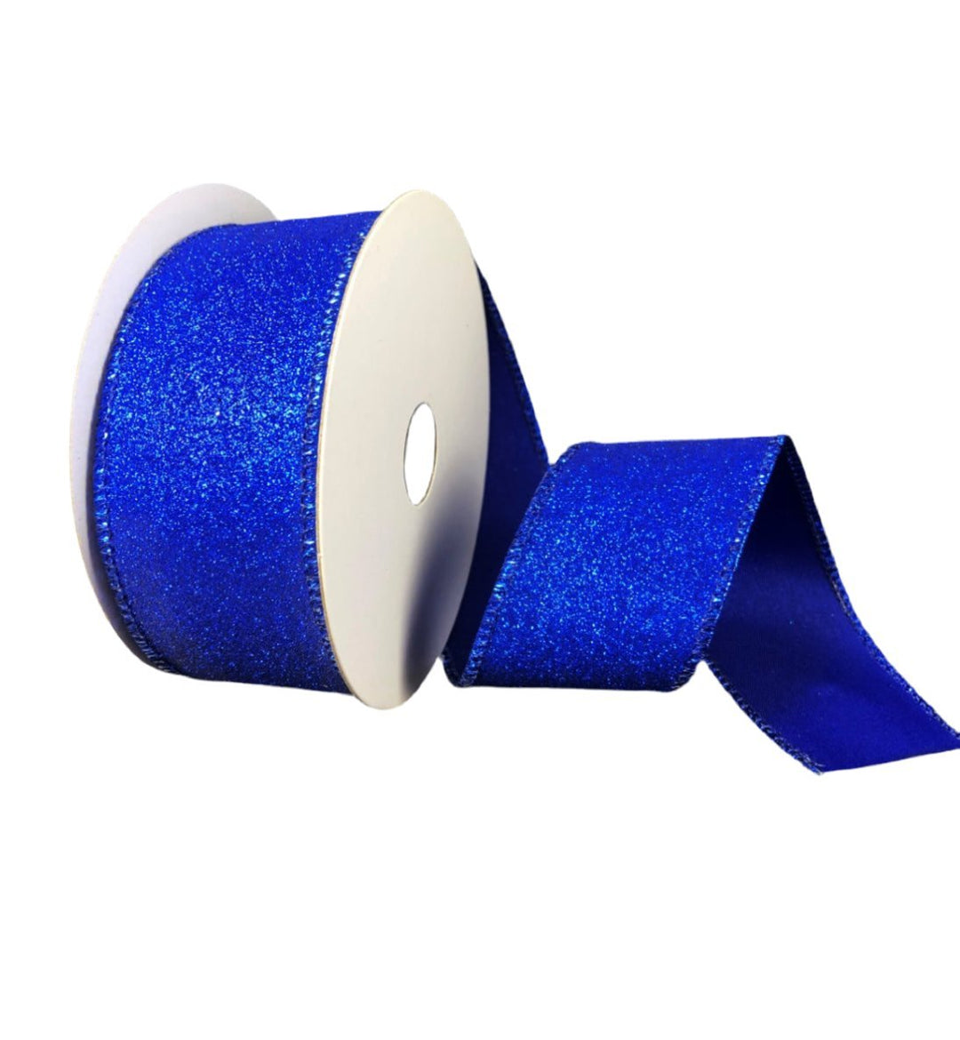 Solid Royal Blue Flat Glitter Wired Ribbon 1.5” - Greenery MarketWired ribbonX820609 - 25