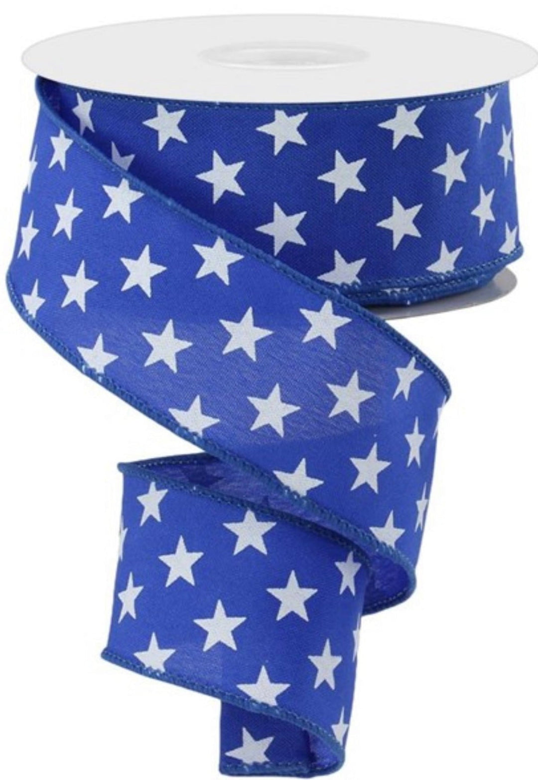Stars on royal blue wired ribbon 1.5” - Greenery MarketWired ribbon41223 - 09 - 25