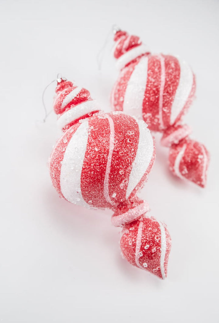 Sugar pink and red peppermint Christmas finial ornament 9” box of 2 - Greenery MarketSeasonal & Holiday DecorationsMTX71772