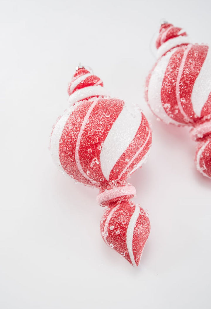 Sugar pink and red peppermint Christmas finial ornament 9” box of 2 - Greenery MarketSeasonal & Holiday DecorationsMTX71772