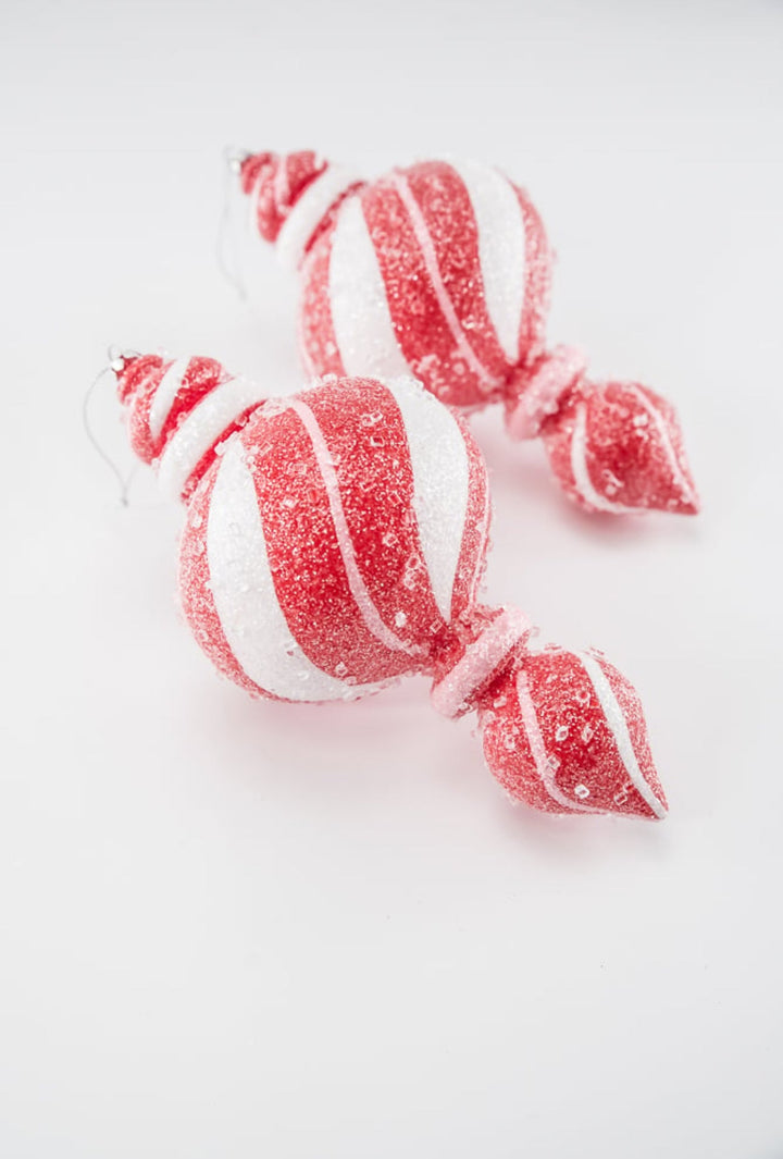Sugar pink and red peppermint Christmas finial ornament 9” box of 2 - Greenery MarketSeasonal & Holiday DecorationsMTX71772
