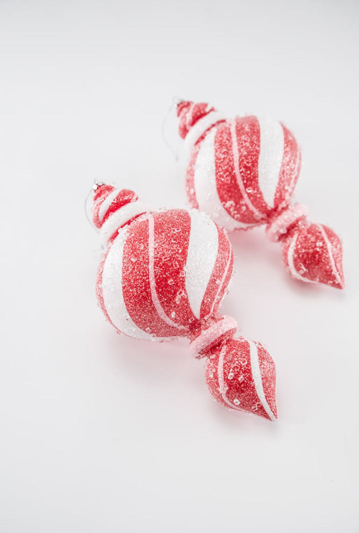 Sugar pink and red peppermint Christmas finial ornament 9” box of 2 - Greenery MarketSeasonal & Holiday DecorationsMTX71772