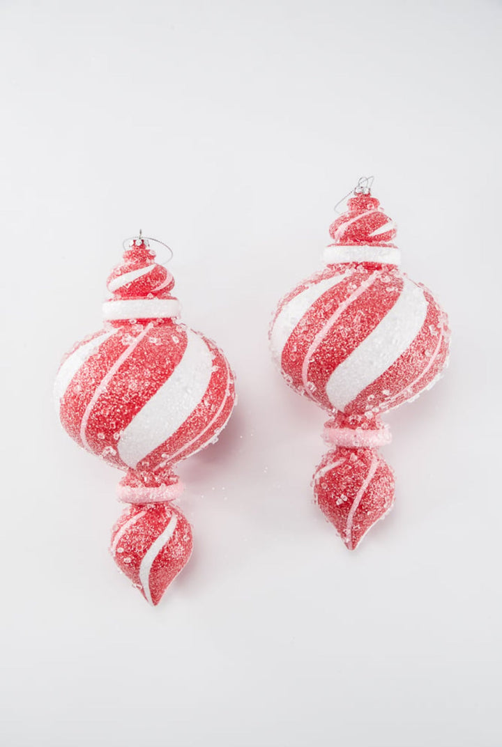 Sugar pink and red peppermint Christmas finial ornament 9” box of 2 - Greenery MarketSeasonal & Holiday DecorationsMTX71772