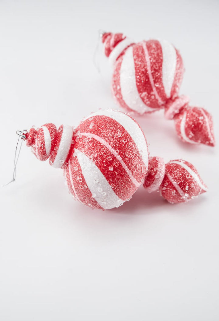 Sugar pink and red peppermint Christmas finial ornament 9” box of 2 - Greenery MarketSeasonal & Holiday DecorationsMTX71772