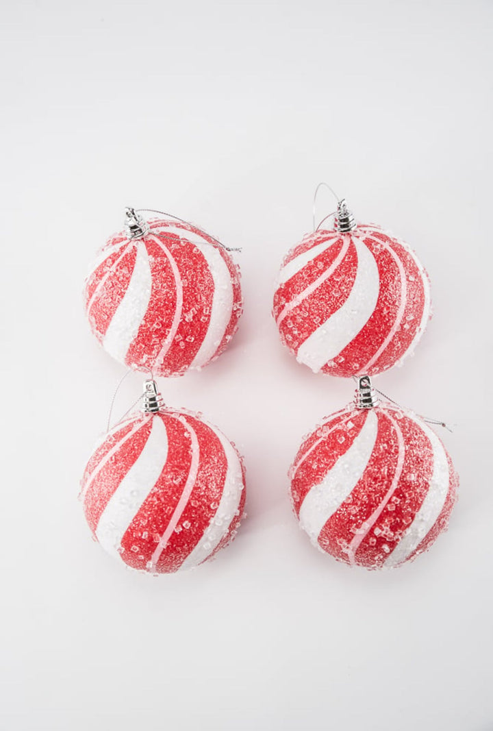 Sugar pink and red peppermint Christmas ornament 4” box of 4 - Greenery MarketSeasonal & Holiday DecorationsMTX71768