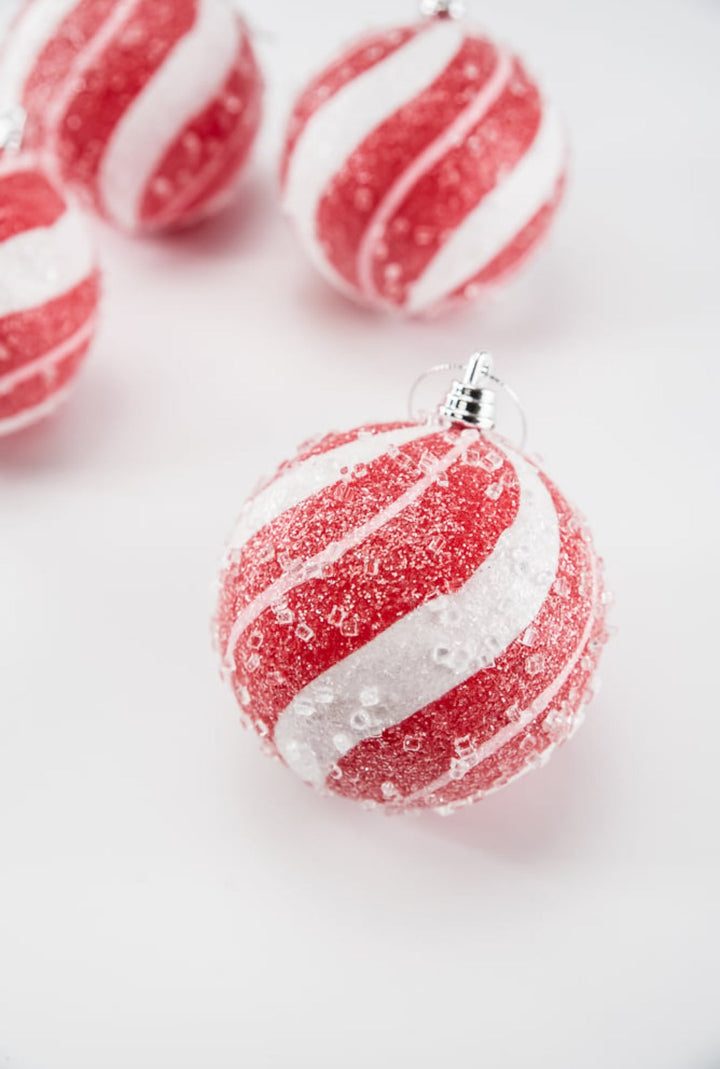 Sugar pink and red peppermint Christmas ornament 4” box of 4 - Greenery MarketSeasonal & Holiday DecorationsMTX71768