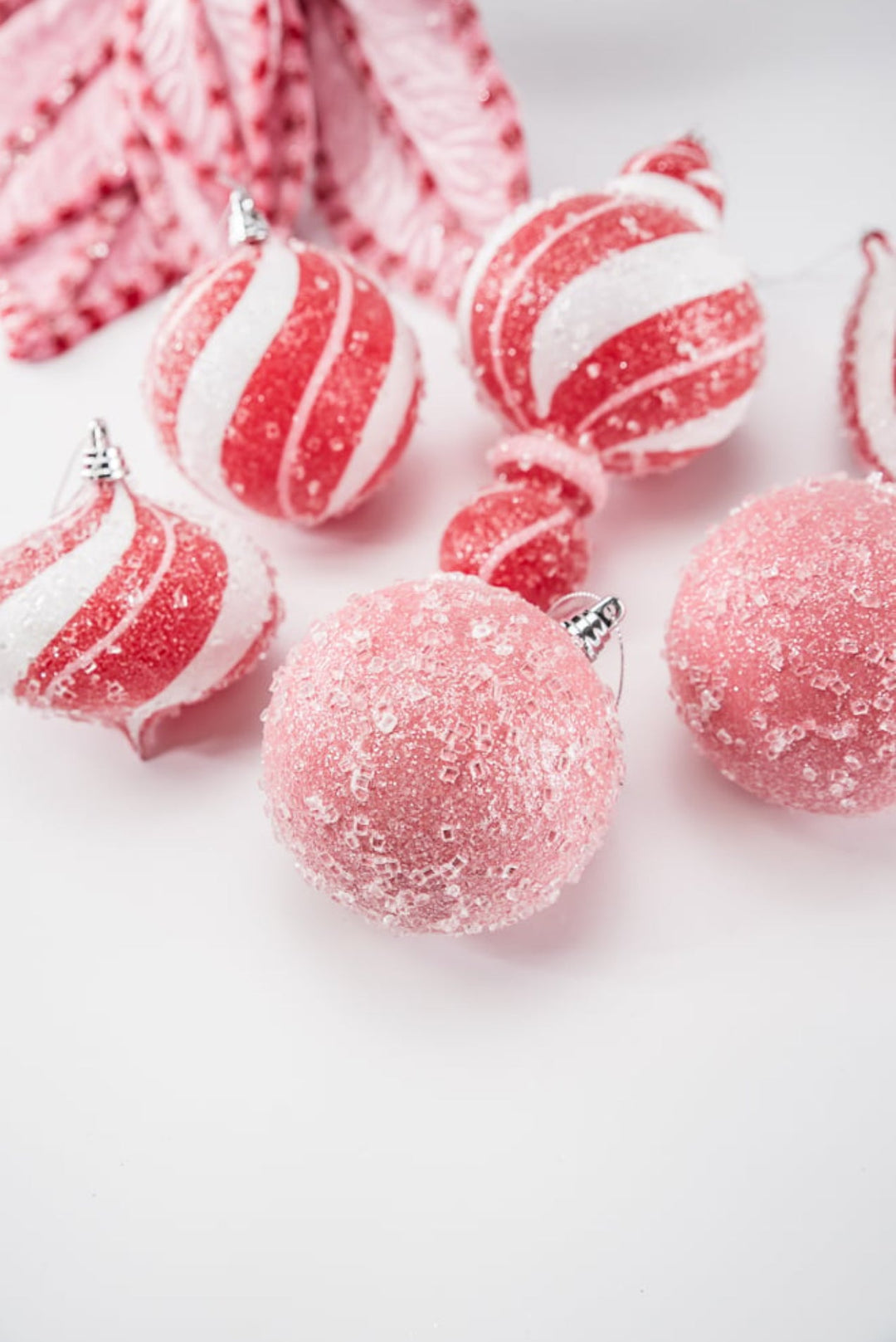 Sugar pink and red peppermint Christmas ornament 4” box of 4 - Greenery MarketSeasonal & Holiday DecorationsMTX71768