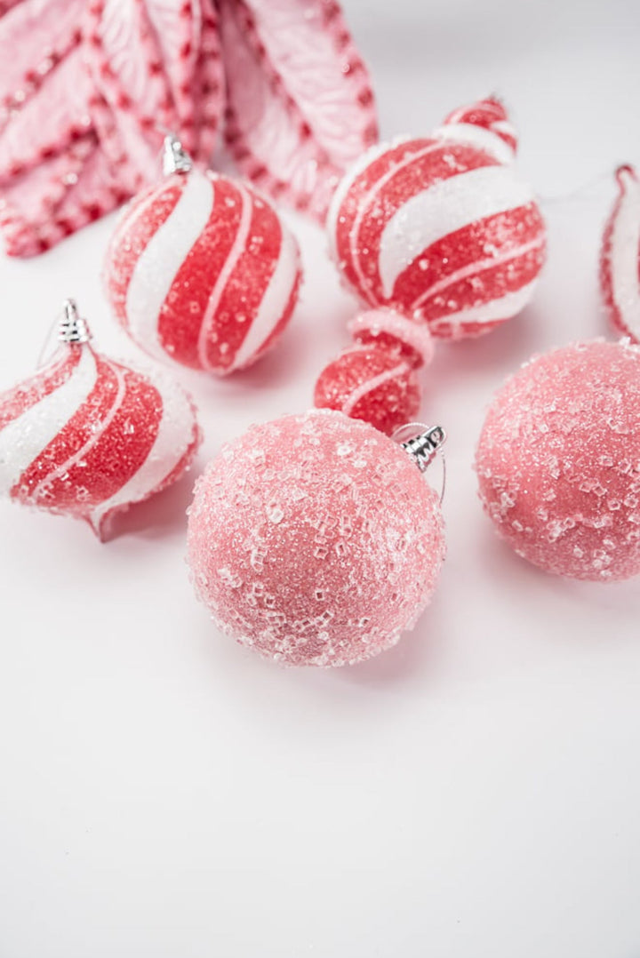 Sugar pink and red peppermint Christmas ornament 4” box of 4 - Greenery MarketSeasonal & Holiday DecorationsMTX71768