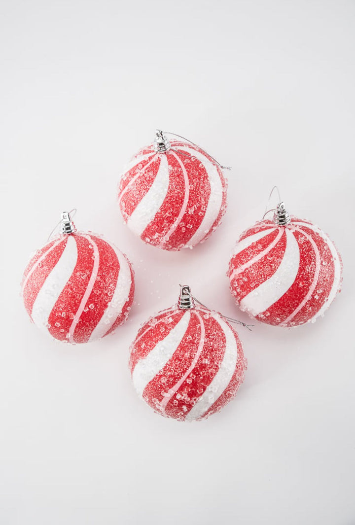 Sugar pink and red peppermint Christmas ornament 4” box of 4 - Greenery MarketSeasonal & Holiday DecorationsMTX71768