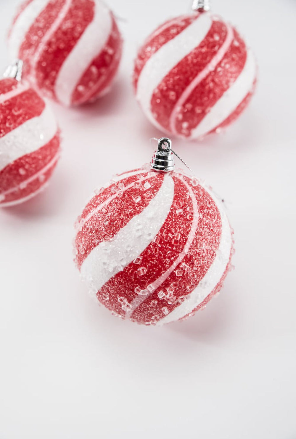 Sugar pink and red peppermint Christmas ornament 4” box of 4 - Greenery MarketSeasonal & Holiday DecorationsMTX71768