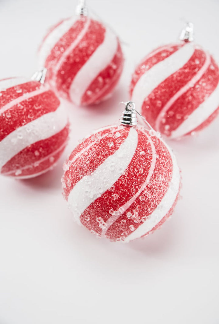 Sugar pink and red peppermint Christmas ornament 4” box of 4 - Greenery MarketSeasonal & Holiday DecorationsMTX71768