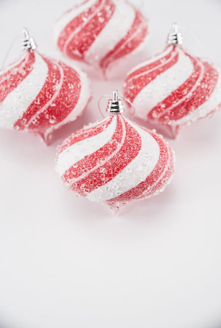 Sugar pink and red peppermint onion Christmas ornament 4” box of 4 - Greenery MarketSeasonal & Holiday DecorationsMTX71769 RDPI