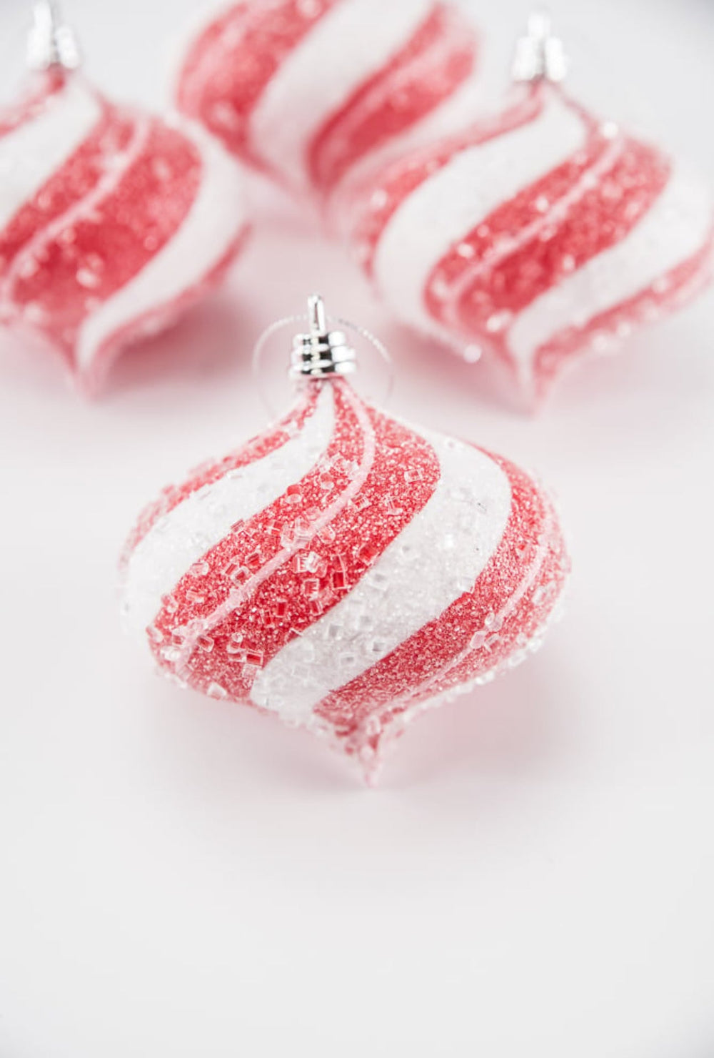 Sugar pink and red peppermint onion Christmas ornament 4” box of 4 - Greenery MarketSeasonal & Holiday DecorationsMTX71769 RDPI