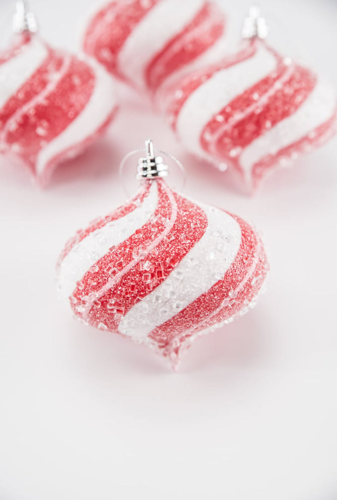 Sugar pink and red peppermint onion Christmas ornament 4” box of 4 - Greenery MarketSeasonal & Holiday DecorationsMTX71769 RDPI