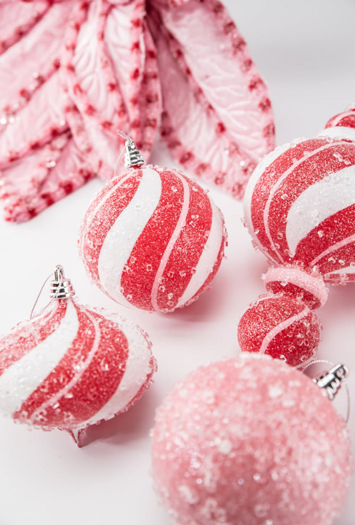 Sugar pink and red peppermint onion Christmas ornament 4” box of 4 - Greenery MarketSeasonal & Holiday DecorationsMTX71769 RDPI