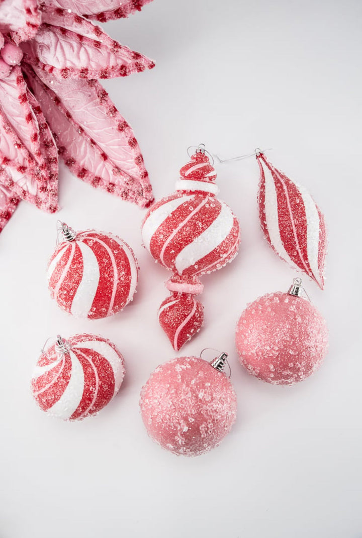 Sugar pink and red peppermint onion Christmas ornament 4” box of 4 - Greenery MarketSeasonal & Holiday DecorationsMTX71769 RDPI