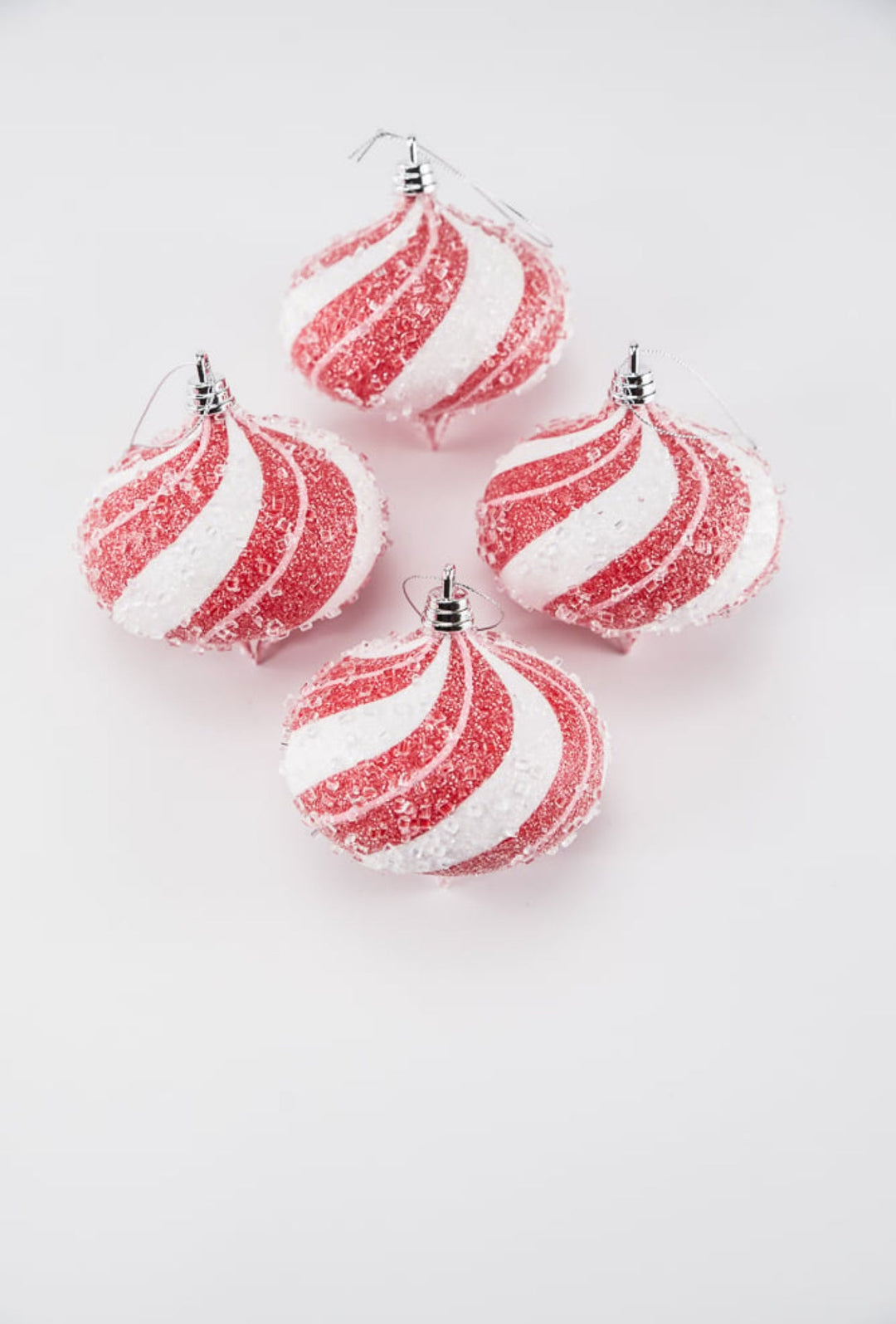 Sugar pink and red peppermint onion Christmas ornament 4” box of 4 - Greenery MarketSeasonal & Holiday DecorationsMTX71769 RDPI