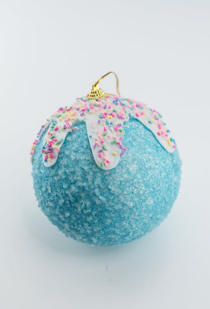 Sugared blue ornament with icing and sprinkles 5” - Greenery Market85789BL
