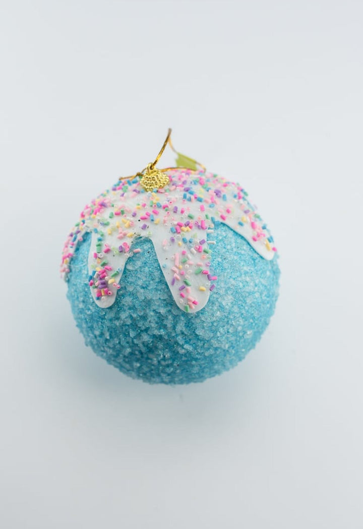 Sugared blue ornament with icing and sprinkles 5” - Greenery Market85789BL