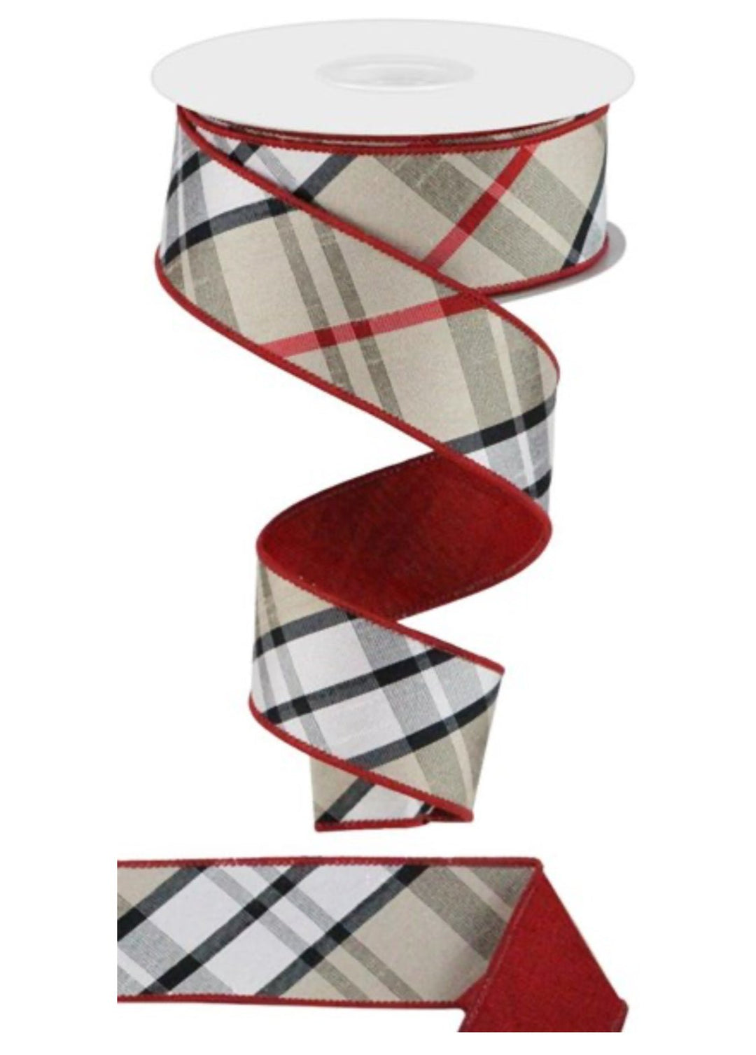Tan and red plaid wired ribbon with fused back, 1.5" - Greenery Marketwired ribbonRGX00645Y