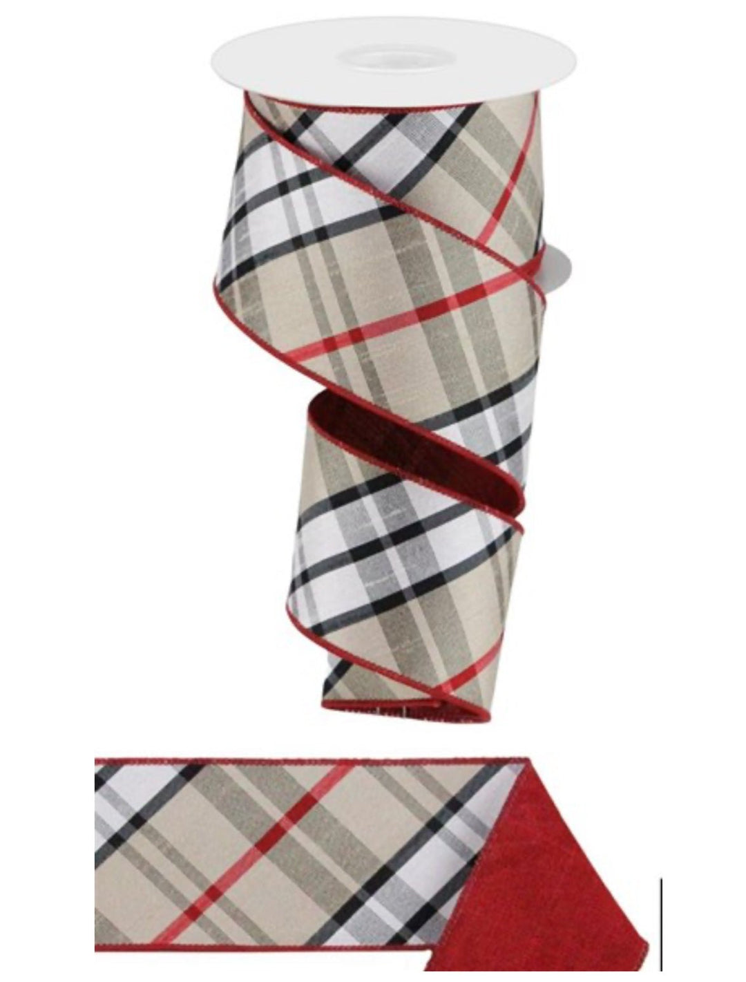 Tan and red plaid wired ribbon with fused back, 2.5" - Greenery Marketwired ribbonRGX00655Y