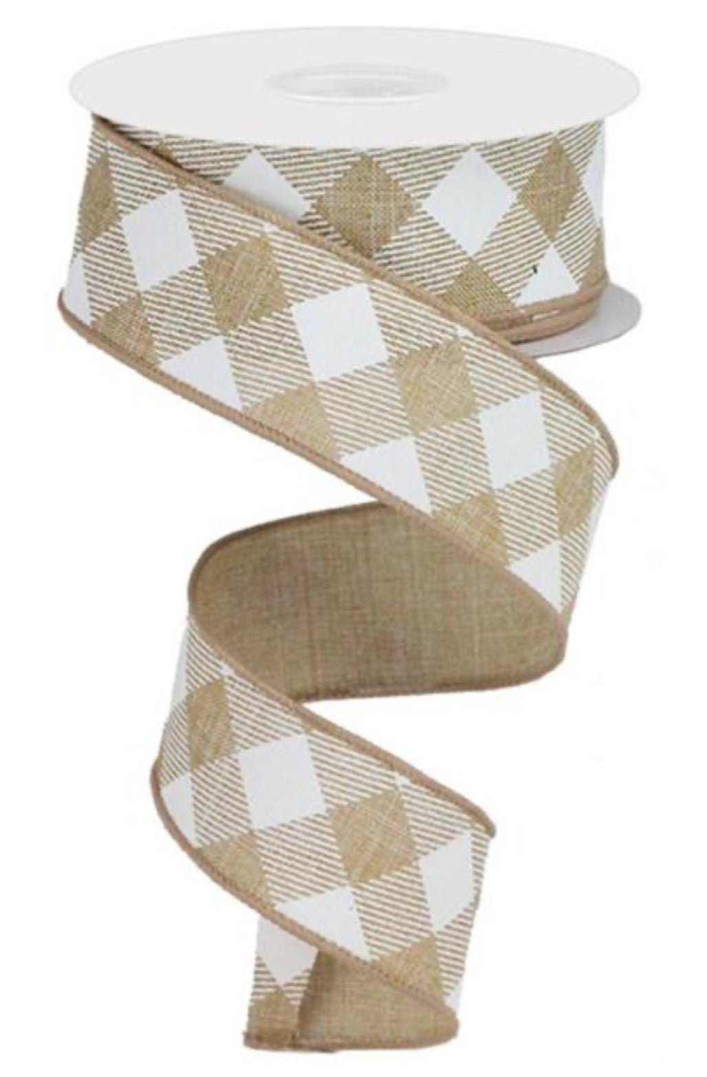 Tan and white diagonal plaid wired ribbon , 1.5" - Greenery MarketRibbons & TrimRGA1264JW