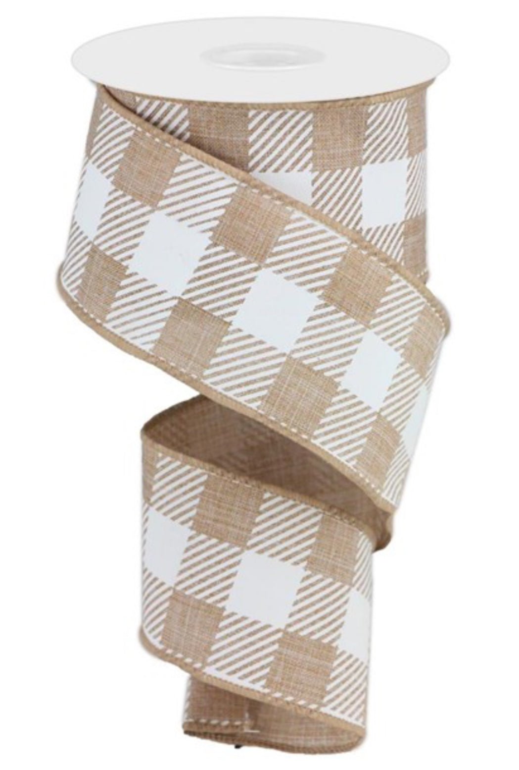 Tan and white plaid wired ribbon , 2.5" - Greenery MarketRibbons & TrimRGA1418JW