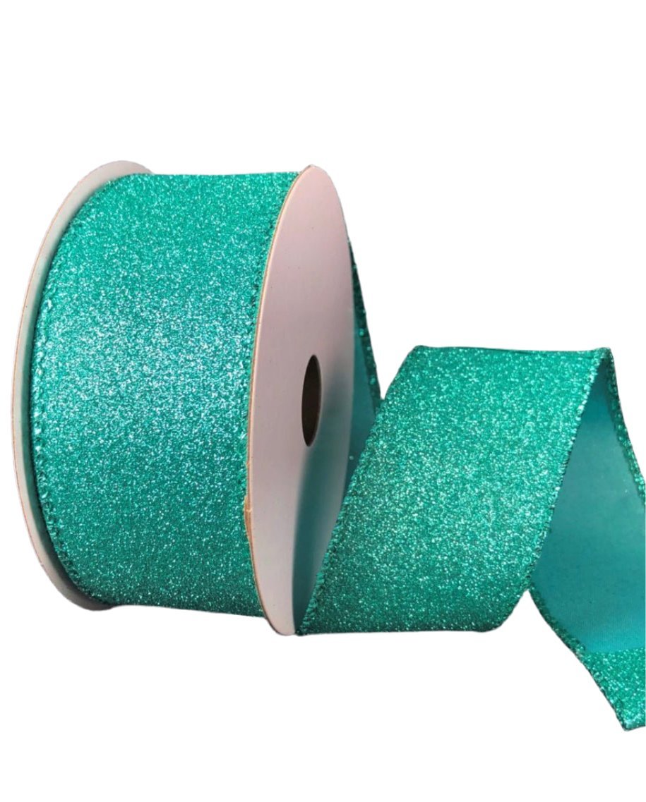 Turquoise flat glitter Ribbon 1.5” - Greenery MarketWired ribbonX820609 - 45