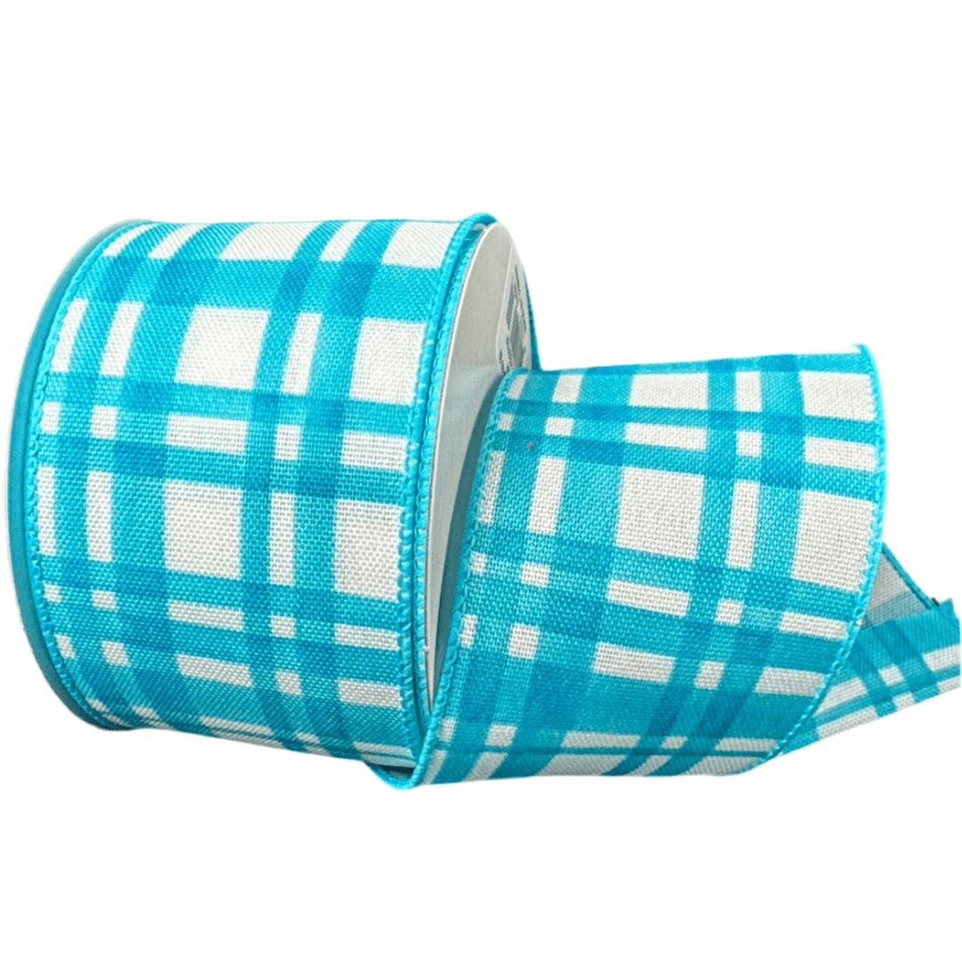 Turquoise Plaid Wired Ribbon, 2.5” - Greenery Marketwired ribbon41546 - 40 - 39