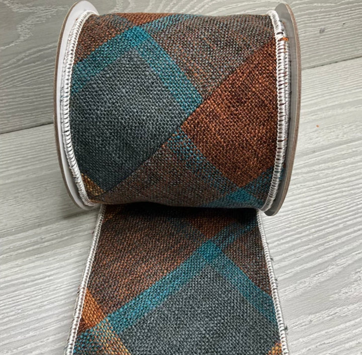 Turquoise Plaid wired ribbon 4” - Greenery MarketRibbons & Trim179969