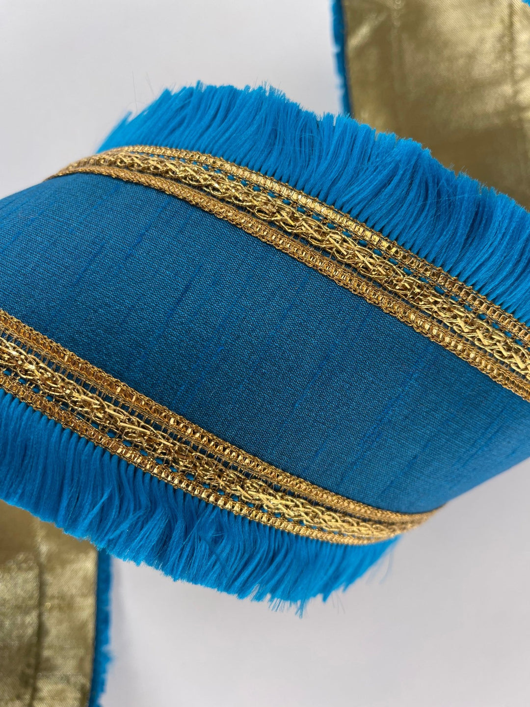 Turquoise with festival fringe edge 4” farrisilk wired ribbon - Greenery MarketRibbons & TrimRK337 - 79