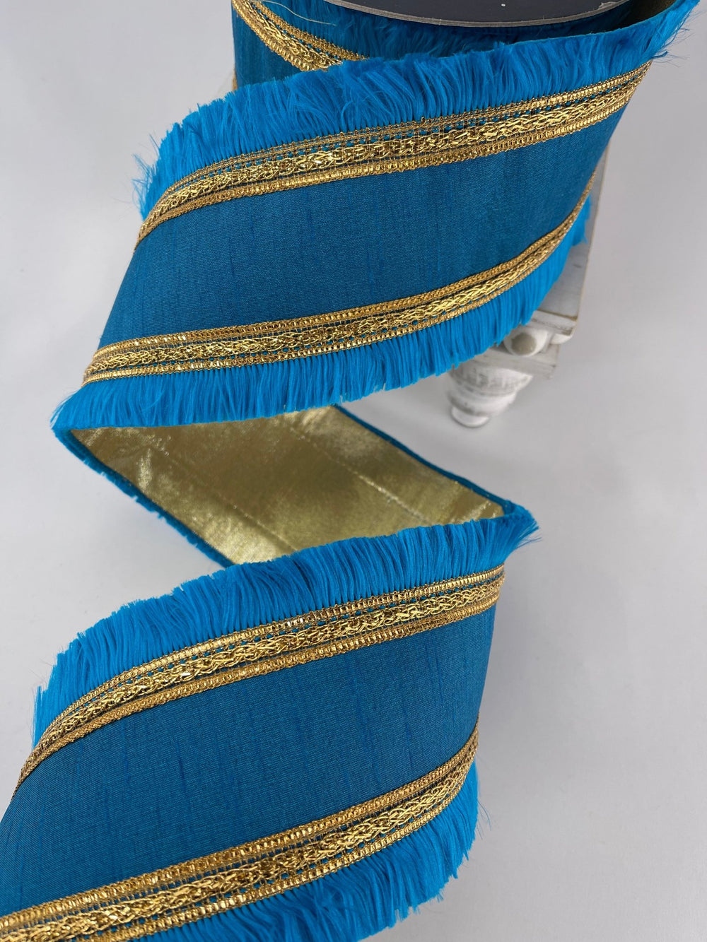 Turquoise with festival fringe edge 4” farrisilk wired ribbon - Greenery MarketRibbons & TrimRK337 - 79