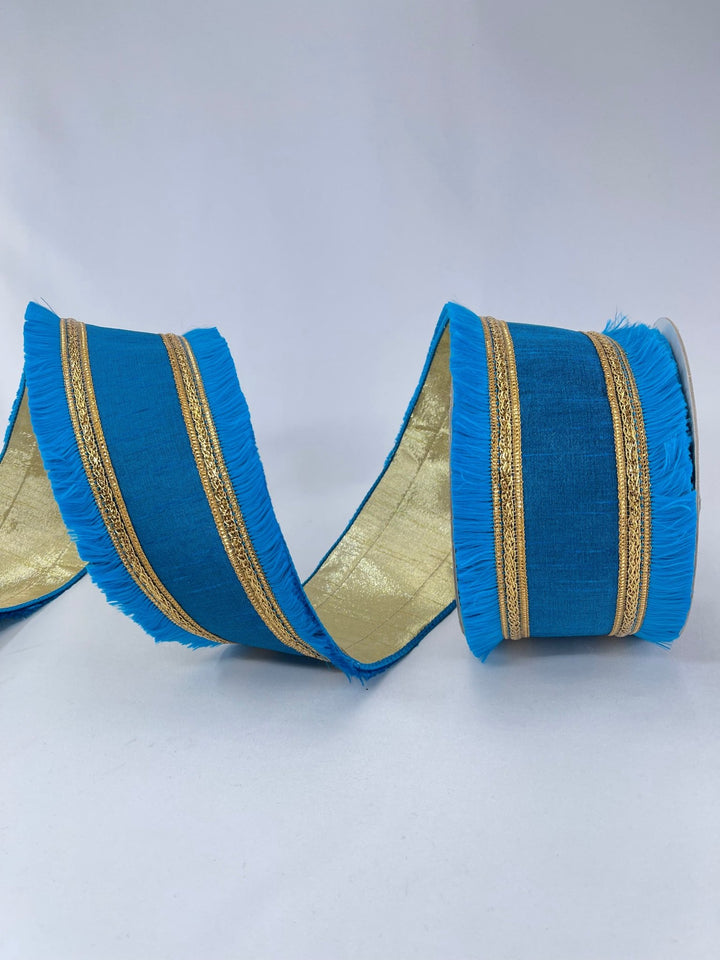 Turquoise with festival fringe edge 4” farrisilk wired ribbon - Greenery MarketRibbons & TrimRK337 - 79