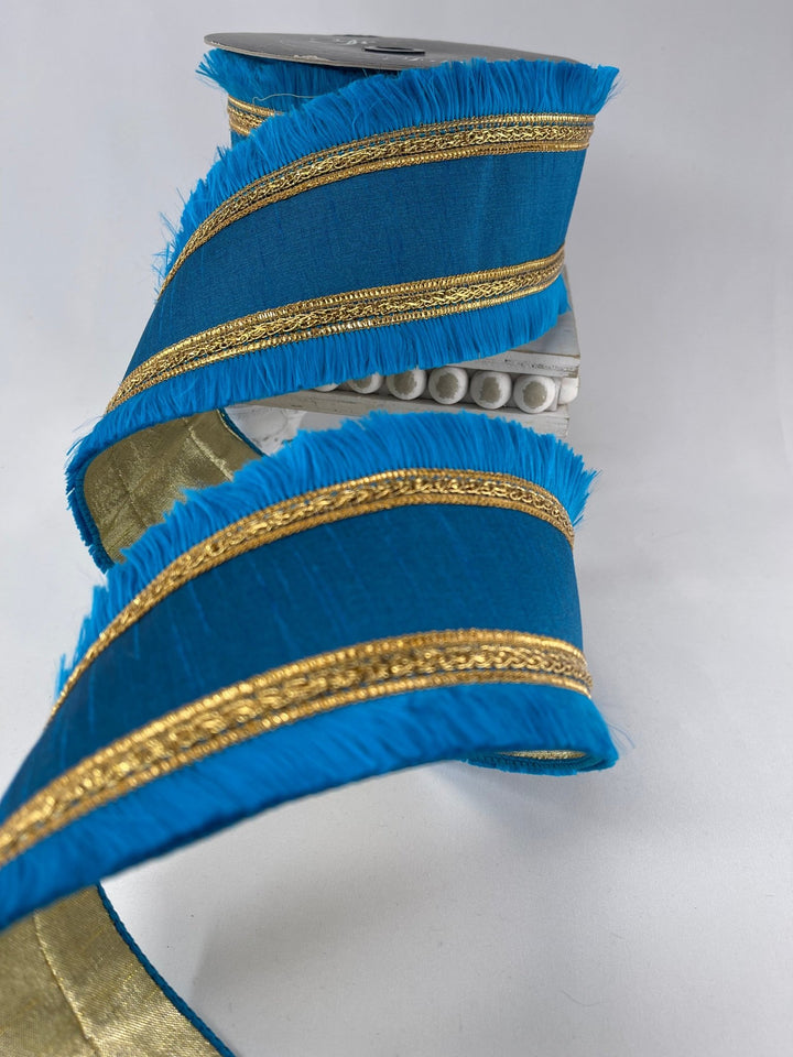 Turquoise with festival fringe edge 4” farrisilk wired ribbon - Greenery MarketRibbons & TrimRK337 - 79