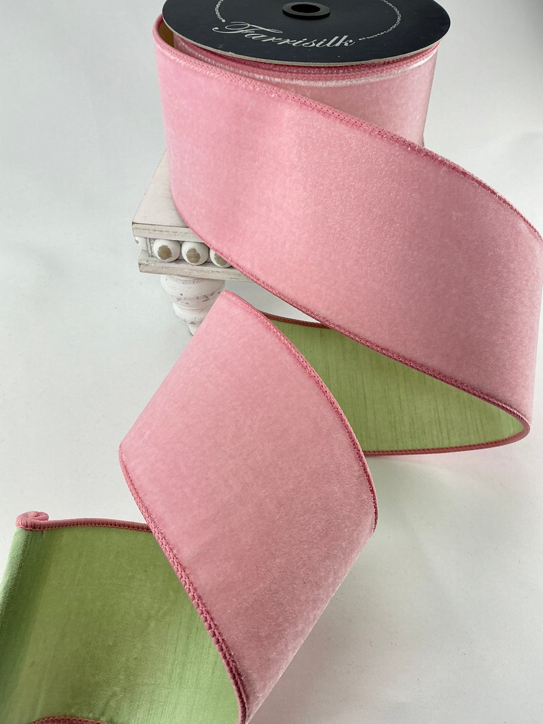 Two tone, sherbet mint and pink plush velvet luster 4” farrisilk wired ribbon - Greenery MarketRibbons & TrimRK742 - 64