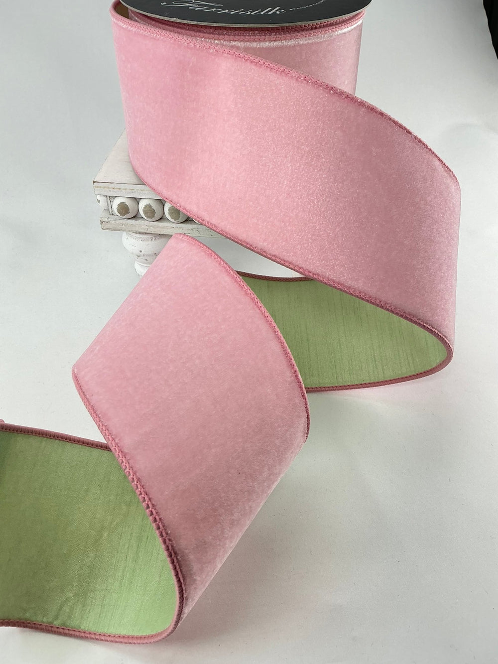 Two tone, sherbet mint and pink plush velvet luster 4” farrisilk wired ribbon - Greenery MarketRibbons & TrimRK742 - 64