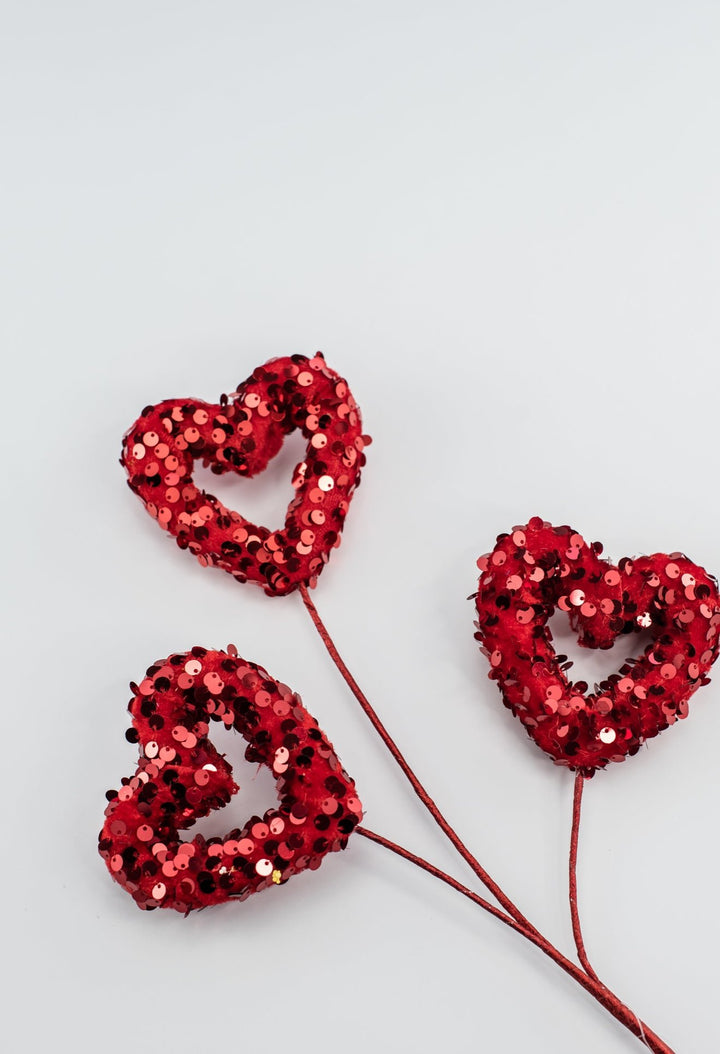 Valentine Velvet Sequins Heart spray - Greenery MarketPicks40271 - RD