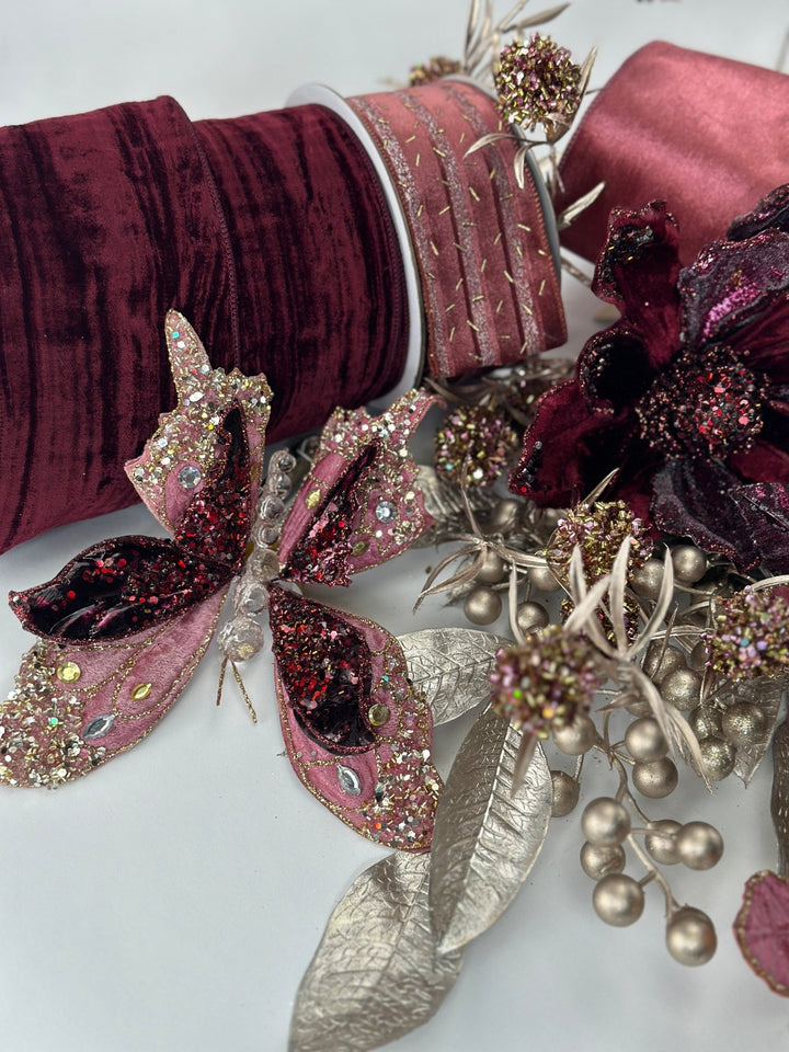Velvet and jeweled butterfly clip - gingerberry - Greenery Market229813